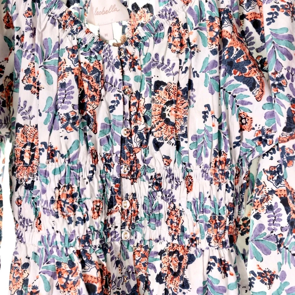 NWT Cleobella Maxine Floral Organic Cotton Scoop Neck Ruche Mini Dress Womens M - Picture 5 of 10